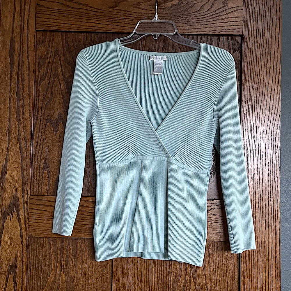 2/$10- Worthington V-neck crossover top - Size Medium pale blue aqua color